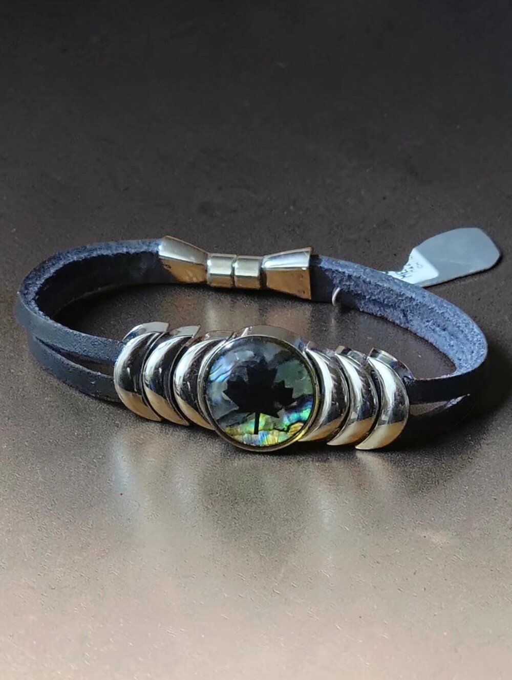 NWT Nature's 1 Magnetic Closure Bracelet Abalone Stainless Steel Leather Maple